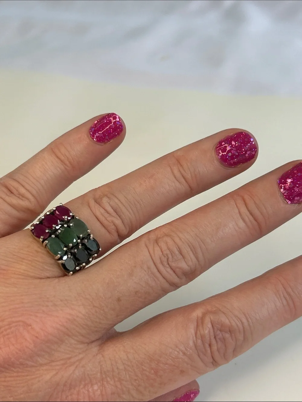 Sterling Silver Ruby Emerald Sapphire Multi-Gemstone Band Ring Size 6.75